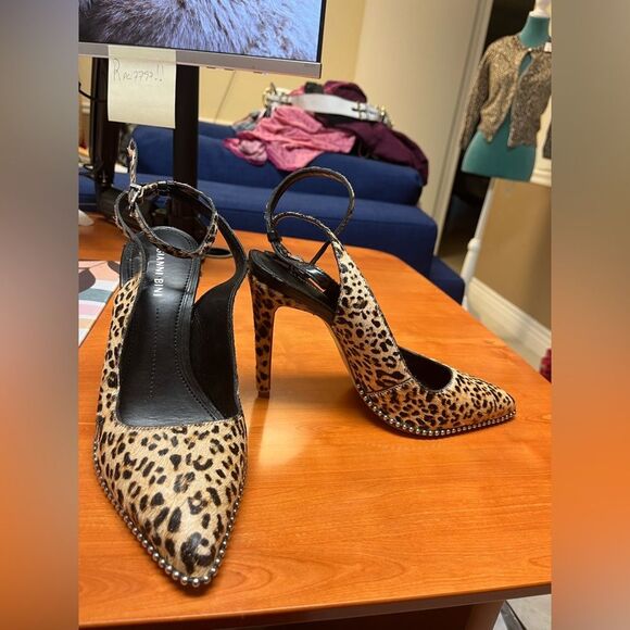 Gianni Bini Pumps Renatay Leopard Calf Hair Studded Ankle Strap Heels Size 8.5M - Picture 5 of 11